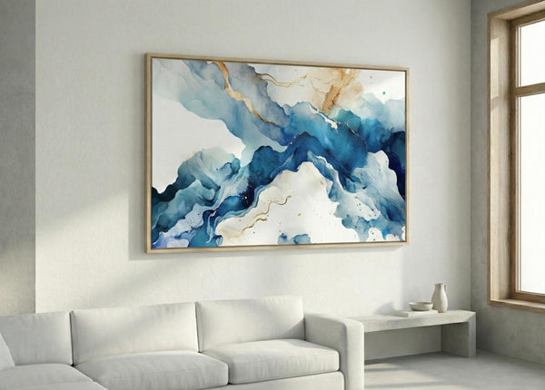Abstract Blue & Gold Framed Canvas