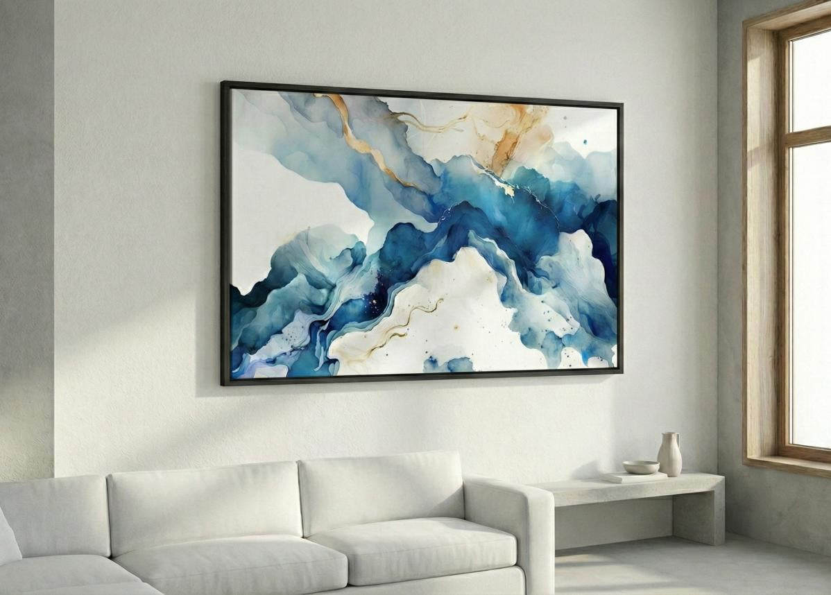 Abstract Blue & Gold Framed Canvas