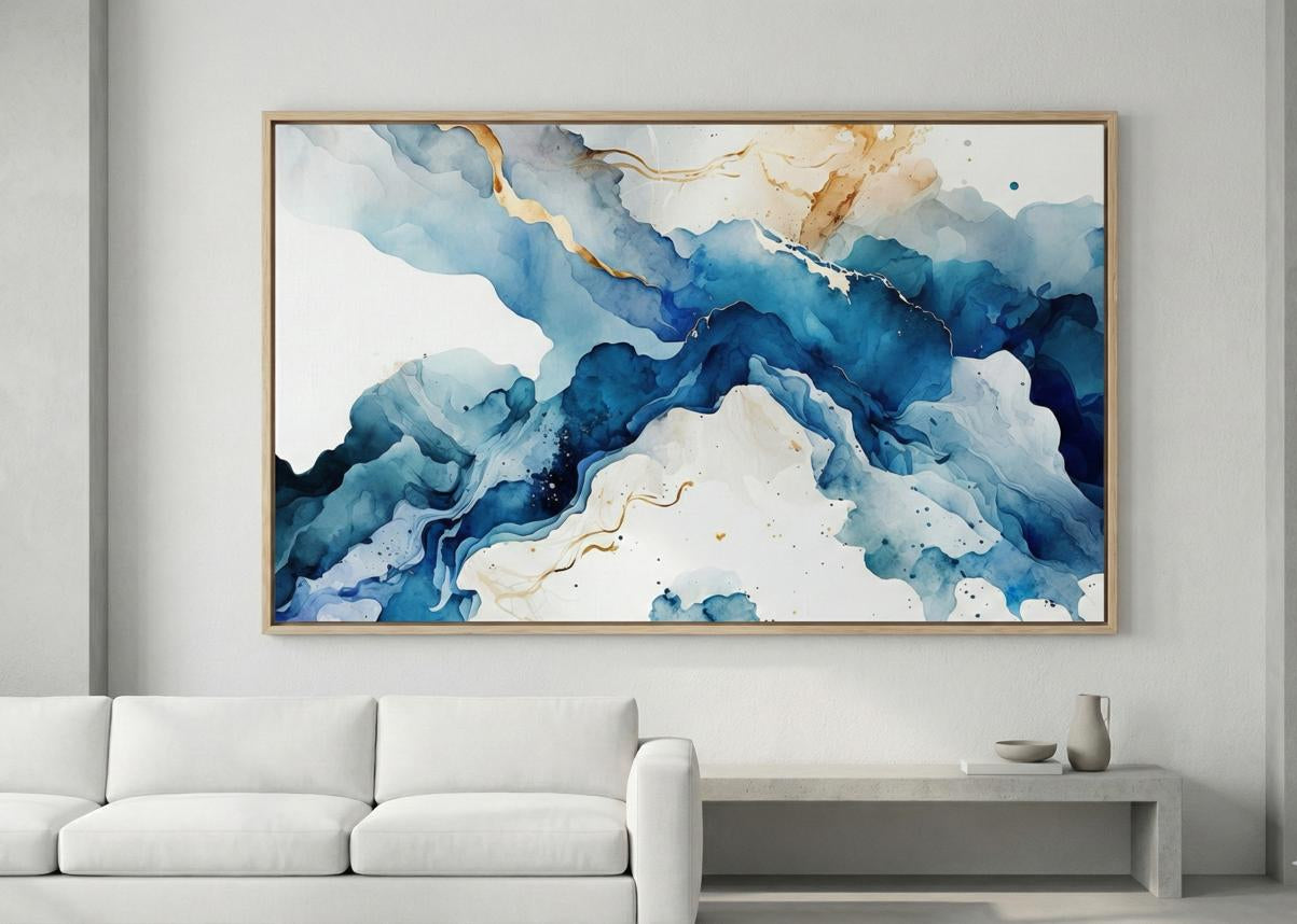 Abstract Blue & Gold Framed Canvas