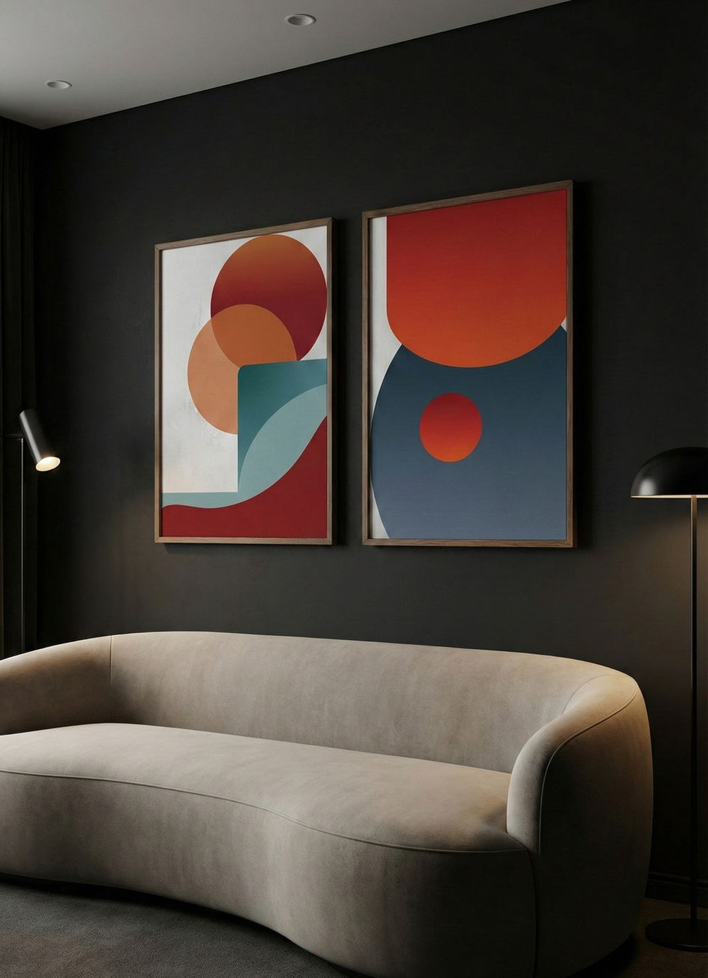 Modern Geometric Framed Canvas Set