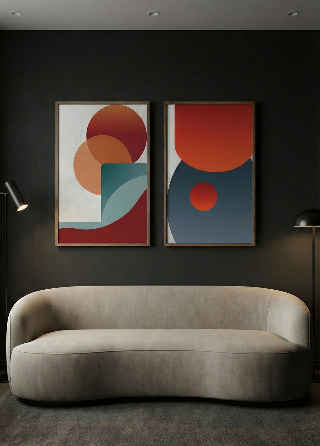 Modern Geometric Framed Canvas Set