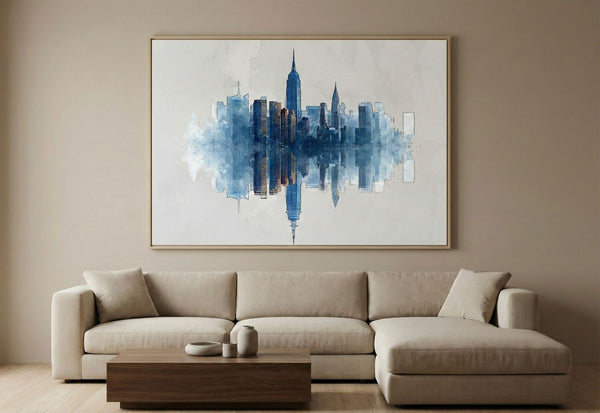 Blue Manhattan Reflection Framed Canvas
