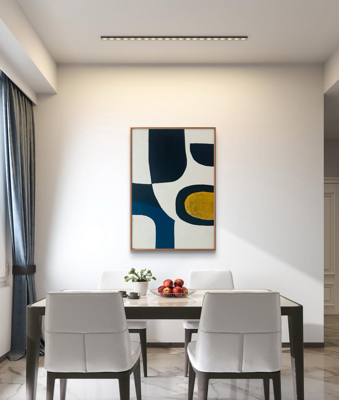 Contemporary Navy Blue & Gold Abstract Art - Framed Wall Decor