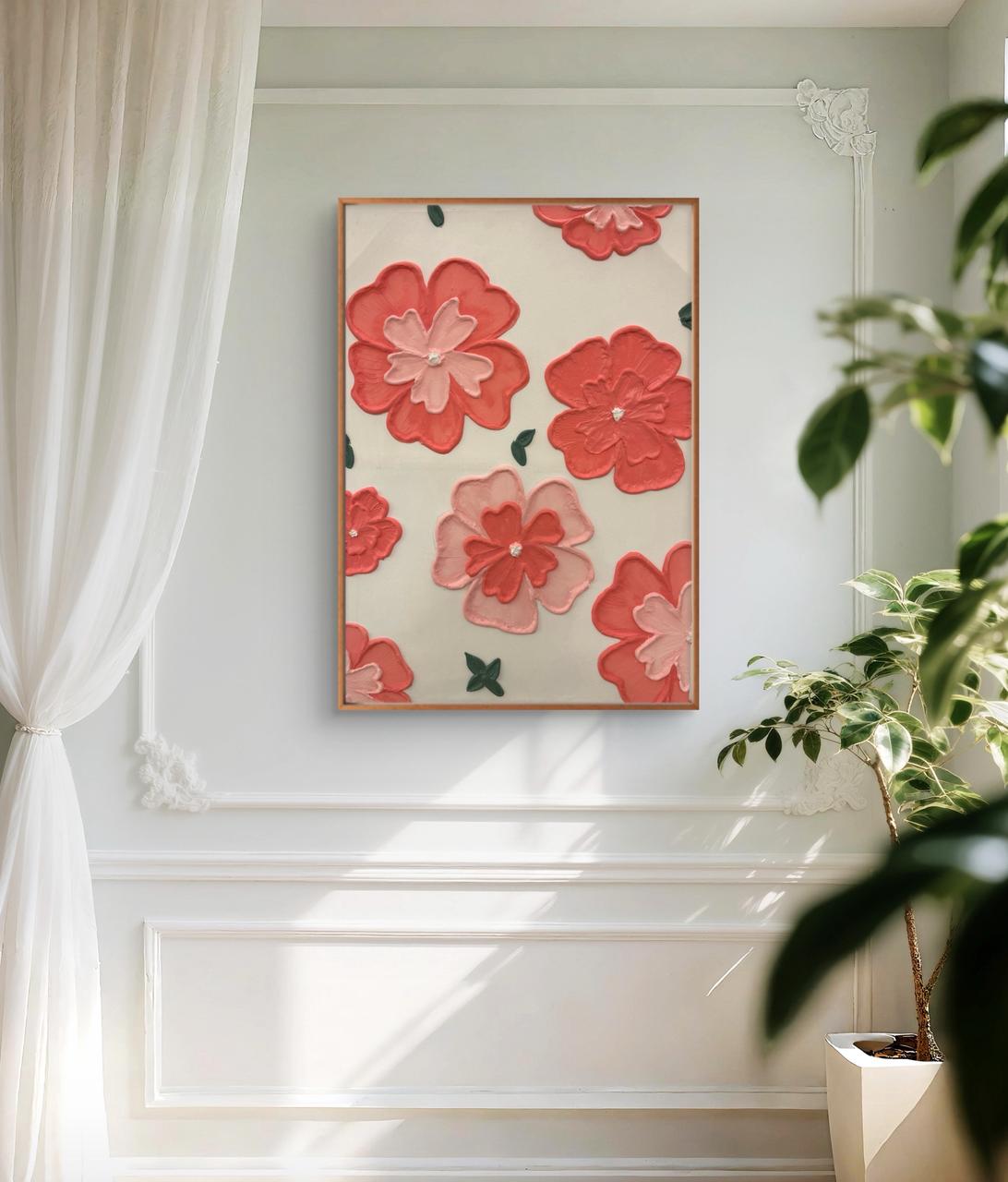 Eternal Bloom – 3D Hand-Sculpted Floral Plaster Wall Art