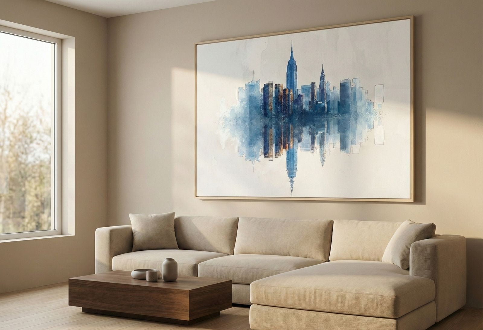 Blue Manhattan Reflection Framed Canvas